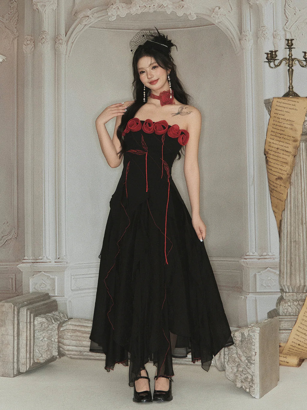 Enchanted Rose Embroidered Corset & Flowing Chiffon Skirt