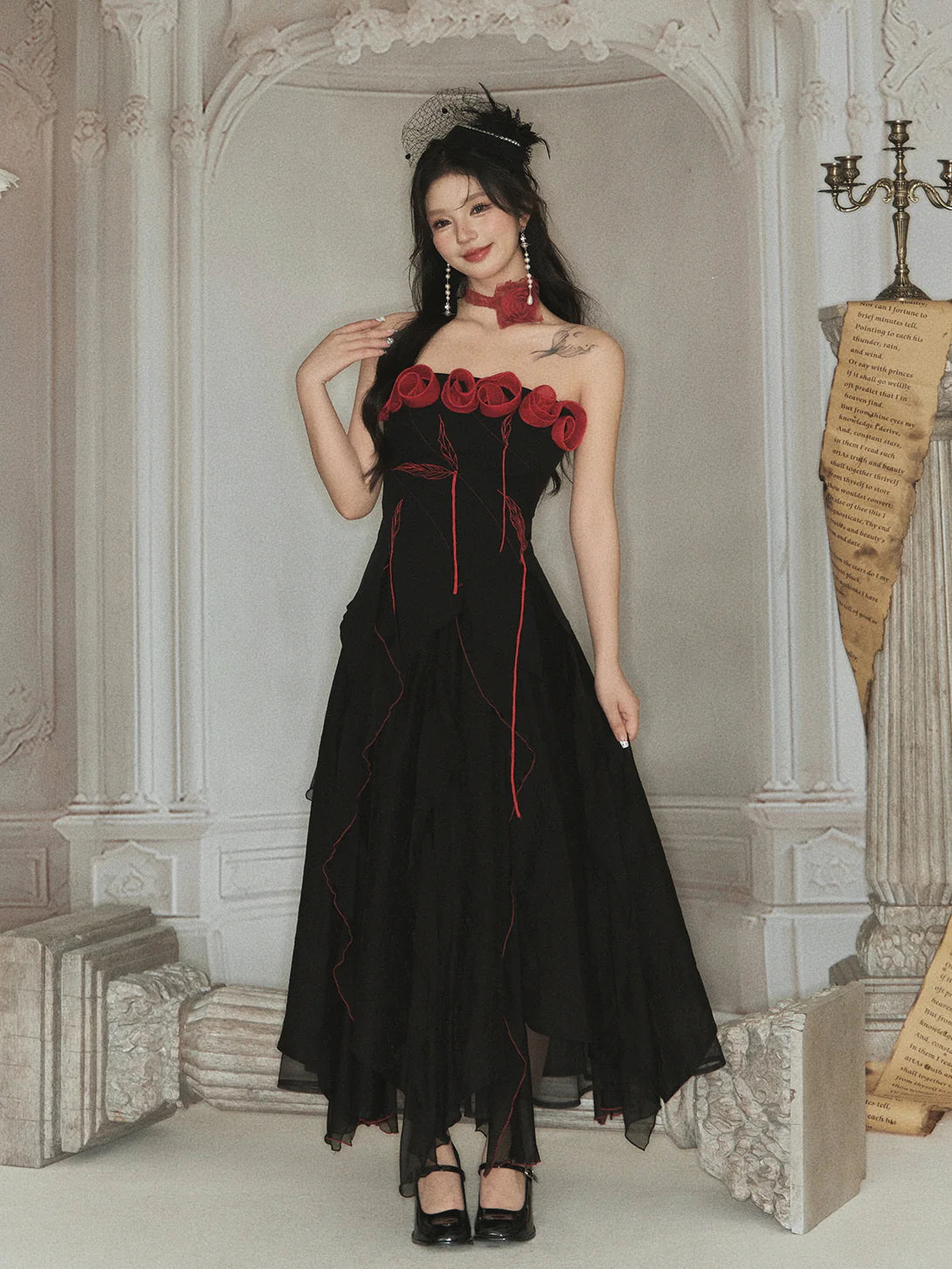 Enchanted Rose Embroidered Corset & Flowing Chiffon Skirt