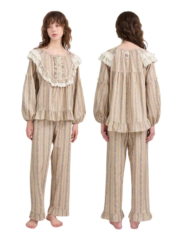 Vintage Ruffle Cotton Pajama Set