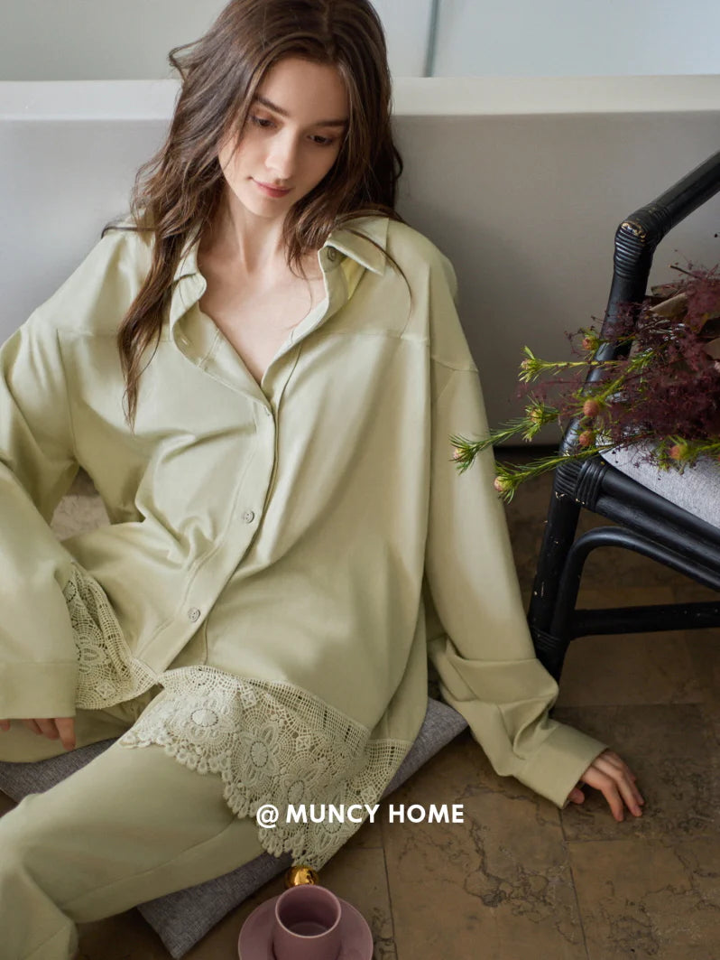 Sage Green Lace Trim Pajama Set