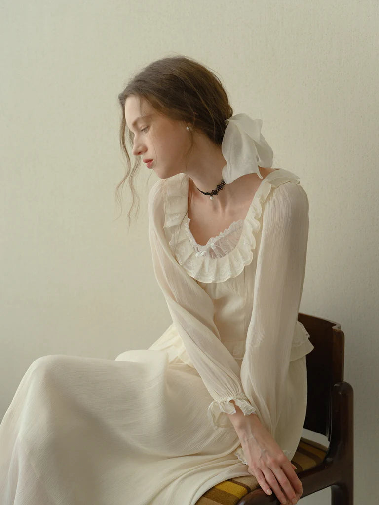 Poetic Cream Ruffle Lace Dress