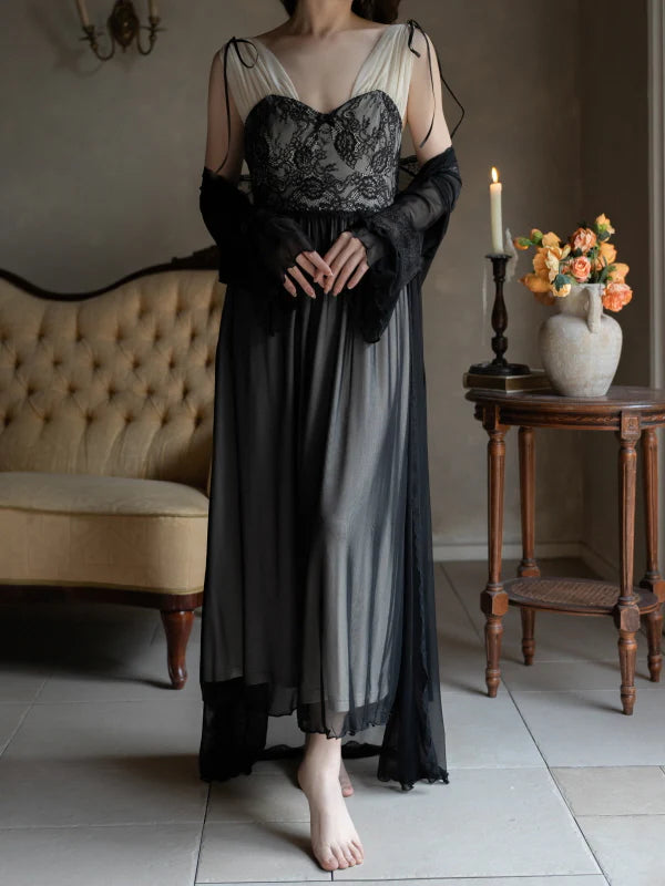 Noir Elegance Lace Nightgown Set