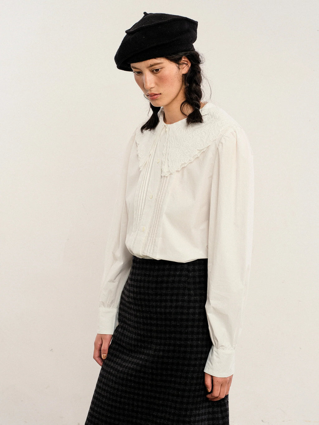 Vintage Embroidered Cotton Collar Blouse