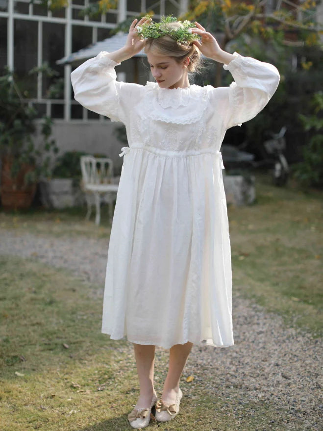 Fountain Embroidery Ramie Dress