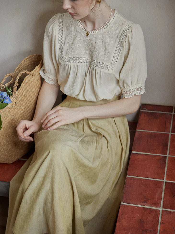 Delicate Floral Lace Trim Blouse