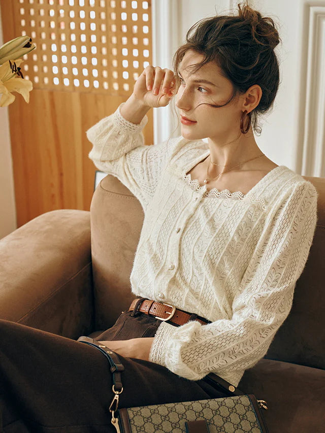 Romantic Pearl Button Knit Blouse