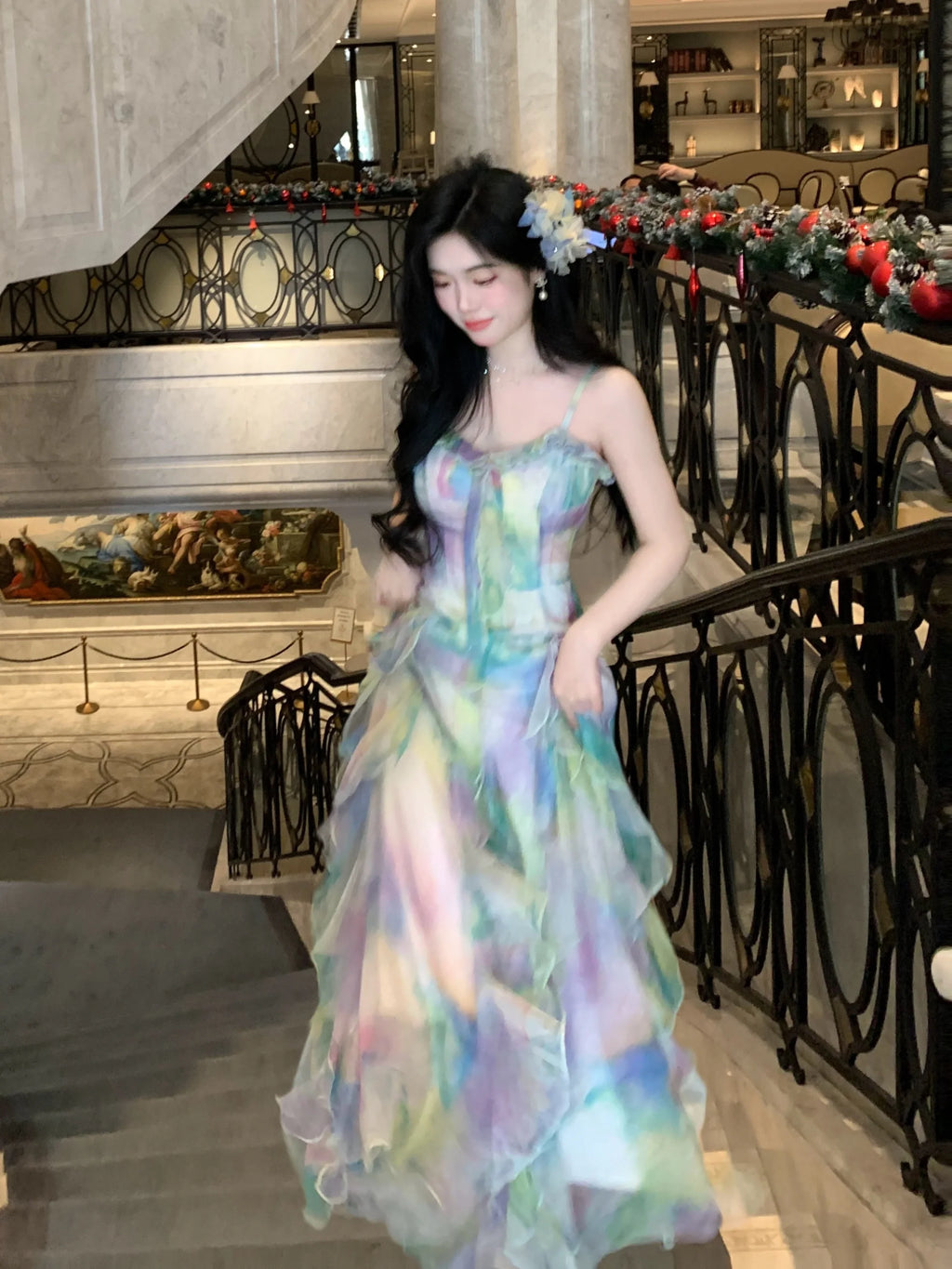 Ethereal Watercolor Ruffle Gown