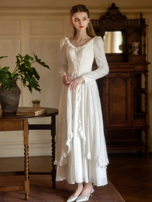 Princess Lace Vintage White Long Dress