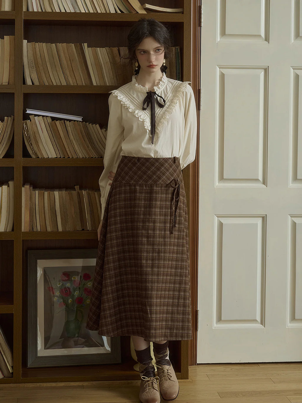 Brown Check Plaid Vintage Wrap Skirt