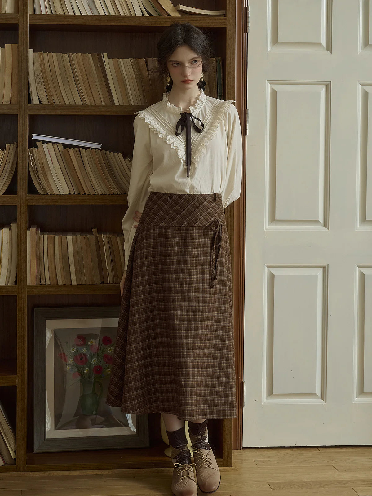 Brown Check Plaid Vintage Wrap Skirt