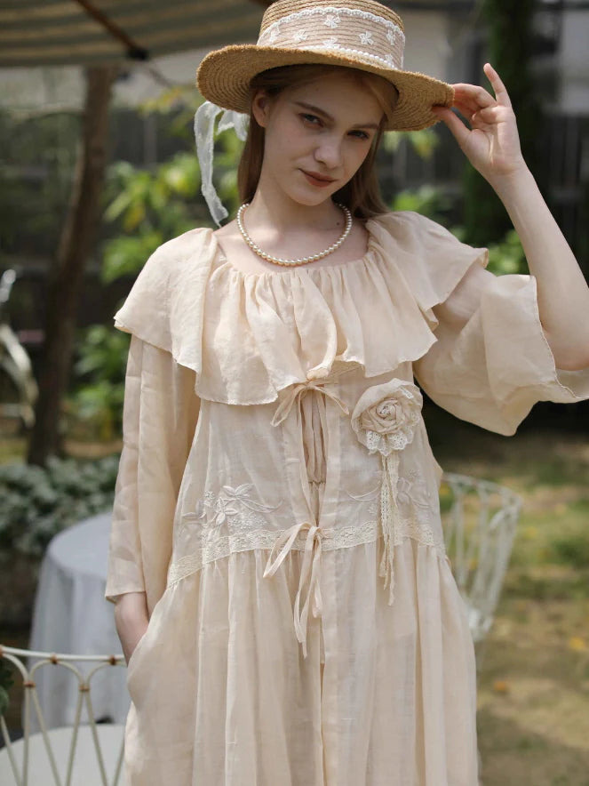 Sunlit Ruffle Linen Dress