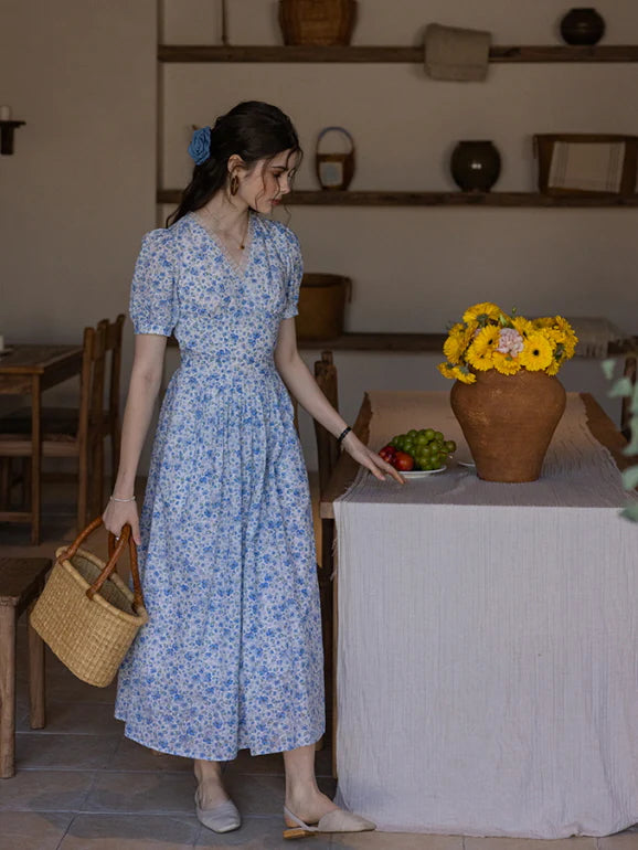 Whispering Blue Garden Floral Dress