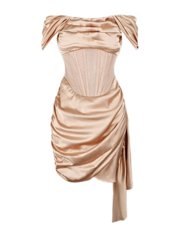Champagne Satin Corset Mini Dress