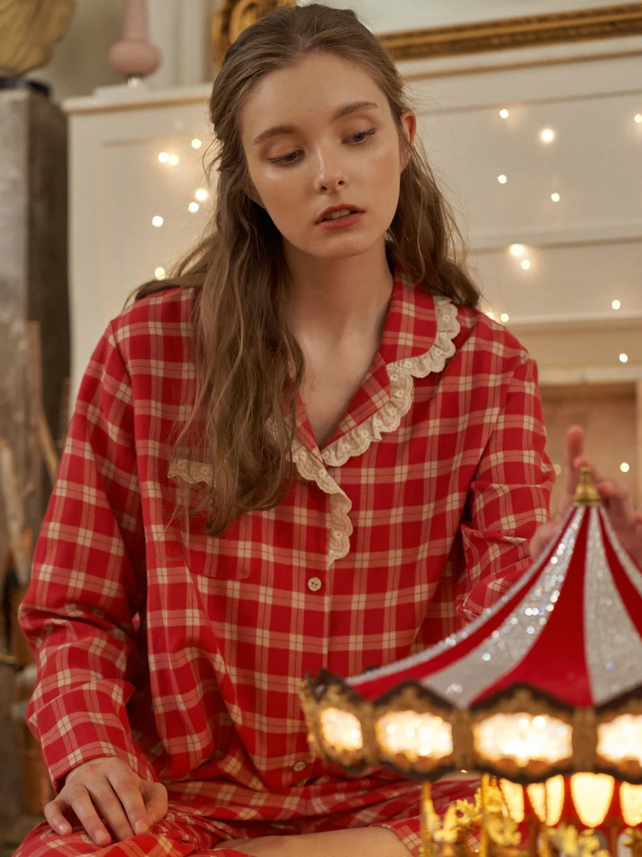 Cherrywood Check Lace Pajama Set
