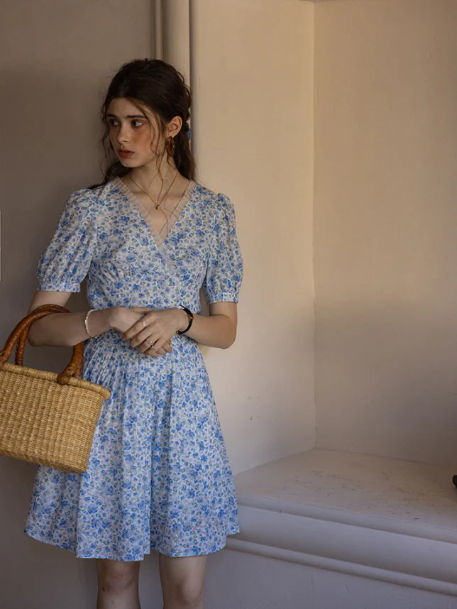 Whispering Blue Garden Floral Dress