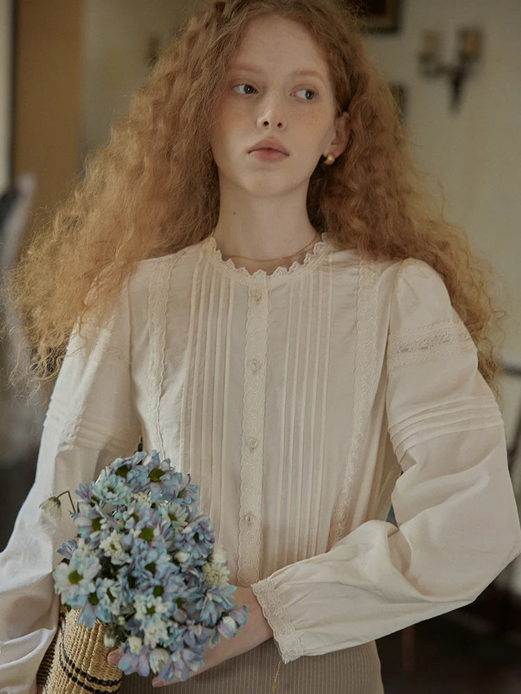Romantic Vintage Pintuck Lace Blouse