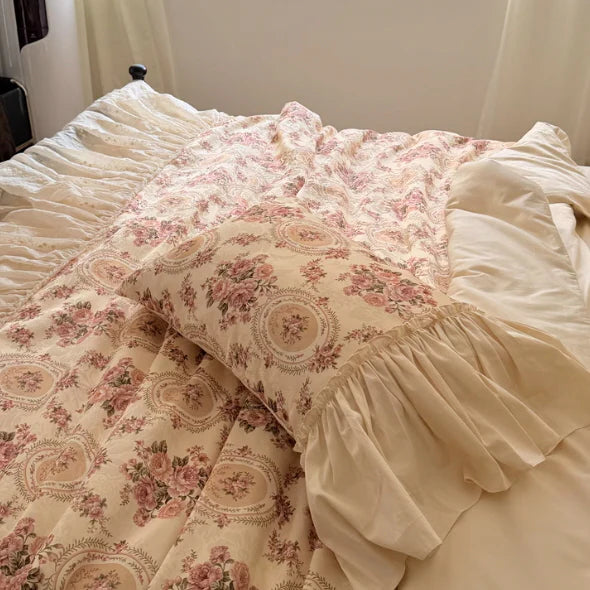 Vintage Cotton Embroidered Lace Bedding Set