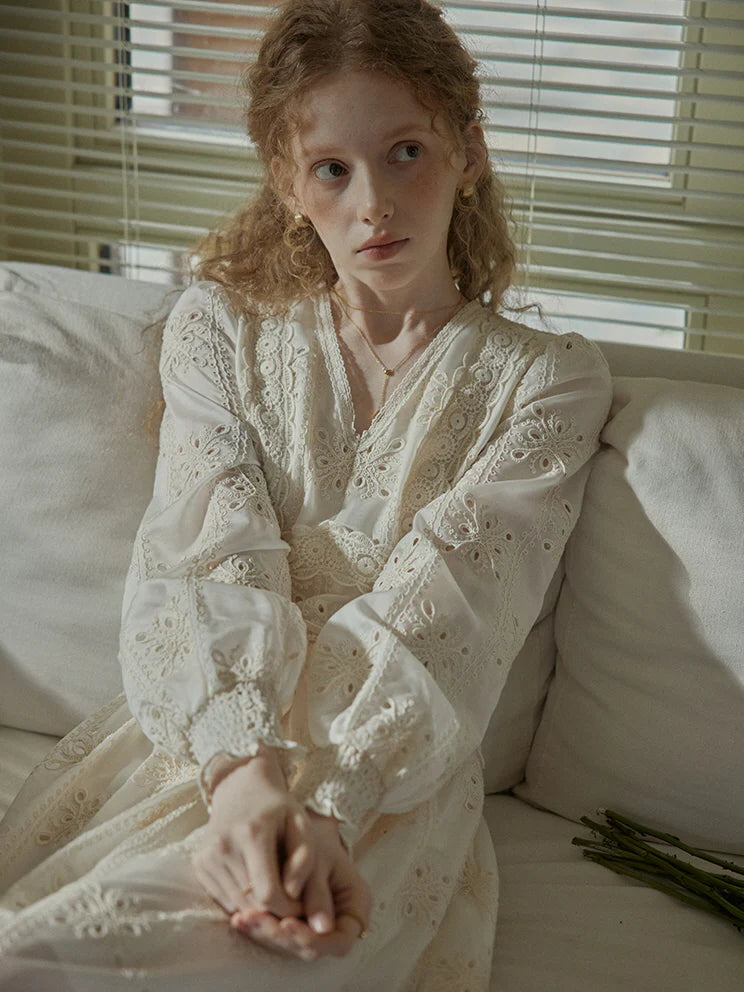 Vintage Lace Embroidered Long Dress