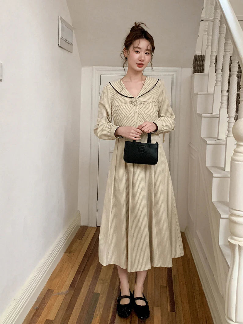 Striped Sailor Collar Dress