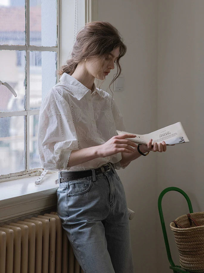 Vintage Embroidered Cotton Blouse