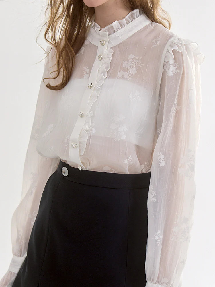 Vintage Pearl Button Lace Blouse