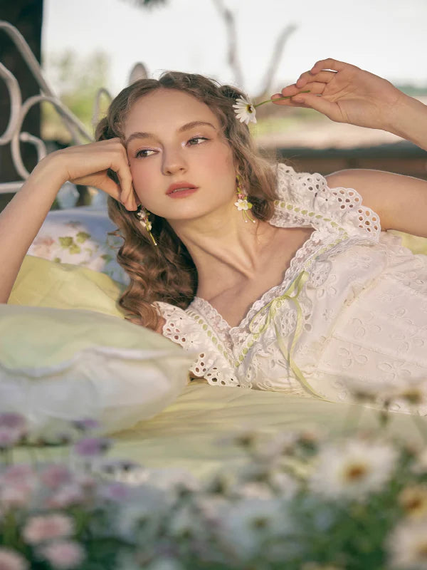 Lime Ribbon Fantasy White Dress