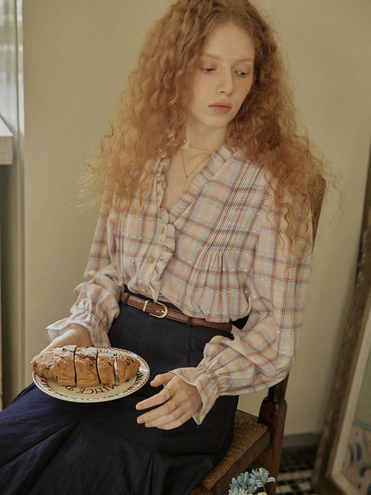 Plaid Ruffle Vintage Blouse