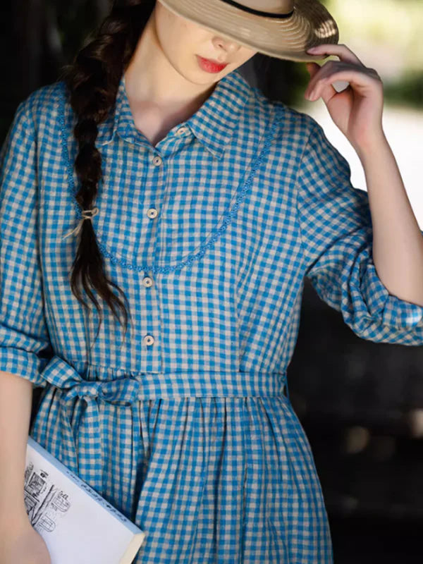 Spring Breeze Blue Checkered Dress