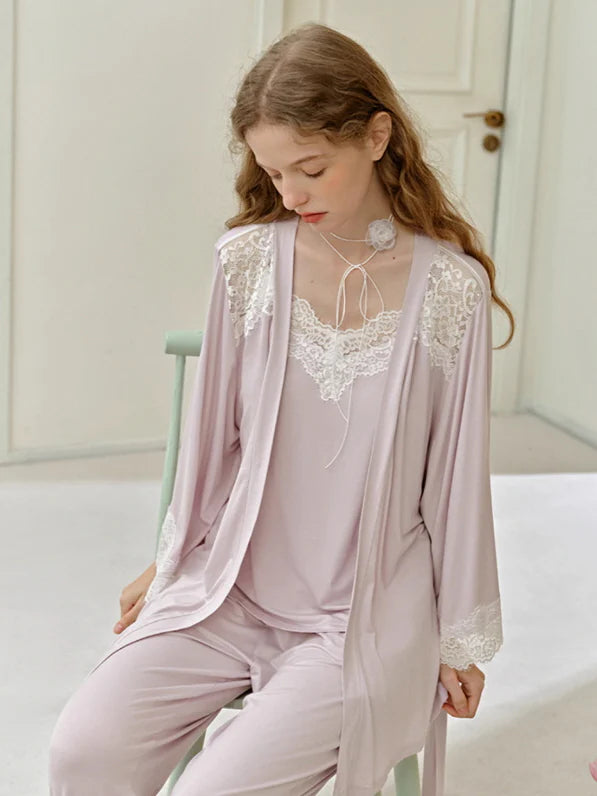 Lace Elegance 3-Piece Loungewear Set