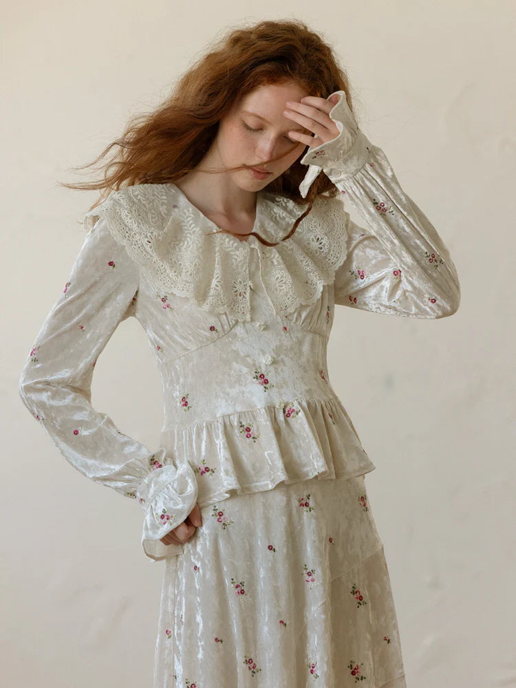 Vintage Floral Velvet Peplum Top