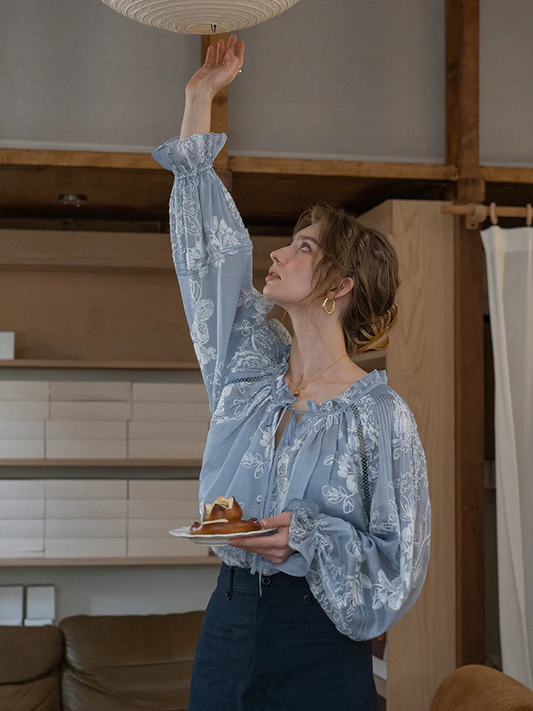 Vintage Embroidered Sheer Blouse