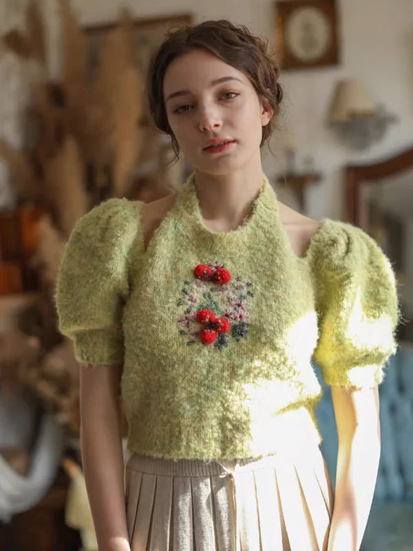 Hand-Embroidered Knit Top