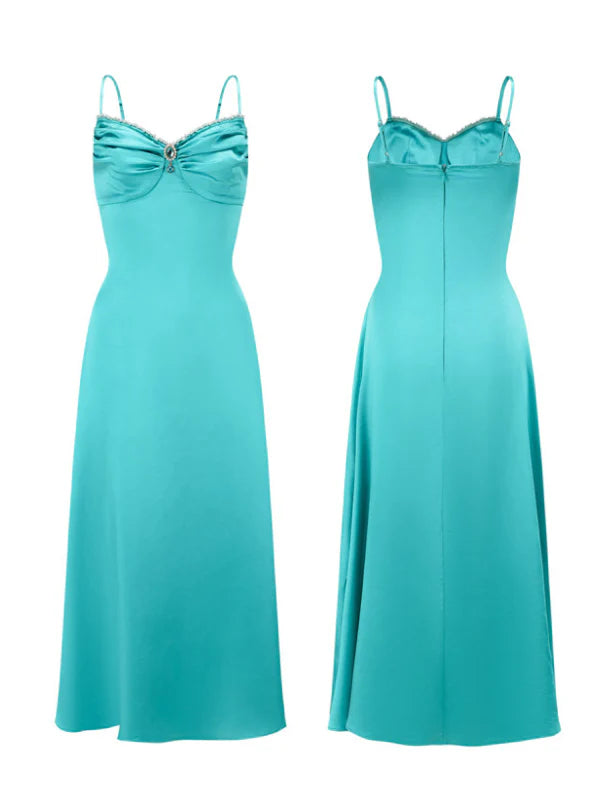 Turquoise Moonlit Satin Jewel Dress
