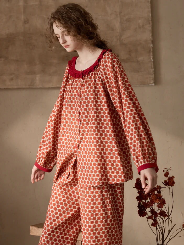 Vintage Geometric Ruffle Pajama Set