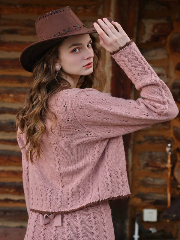 Vintage Floral Wave Wool Knit Cardigan　