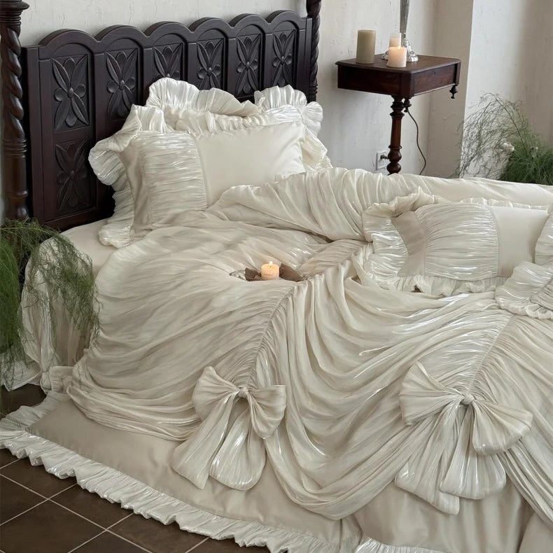 Ivory Bow Ruffle Bedding Set