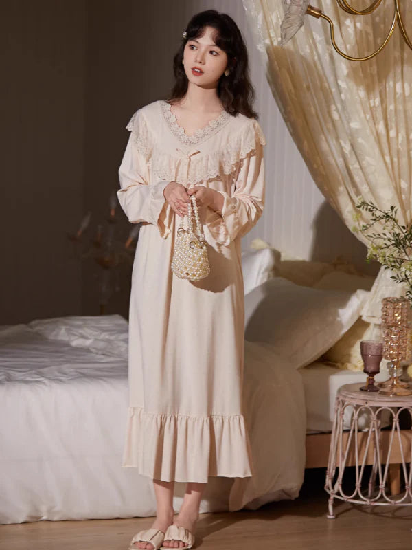 Beige Elegance Lace Nightgown