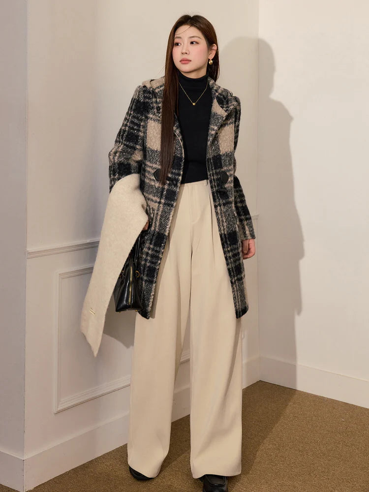 Checkered Hooded Toggle Coat