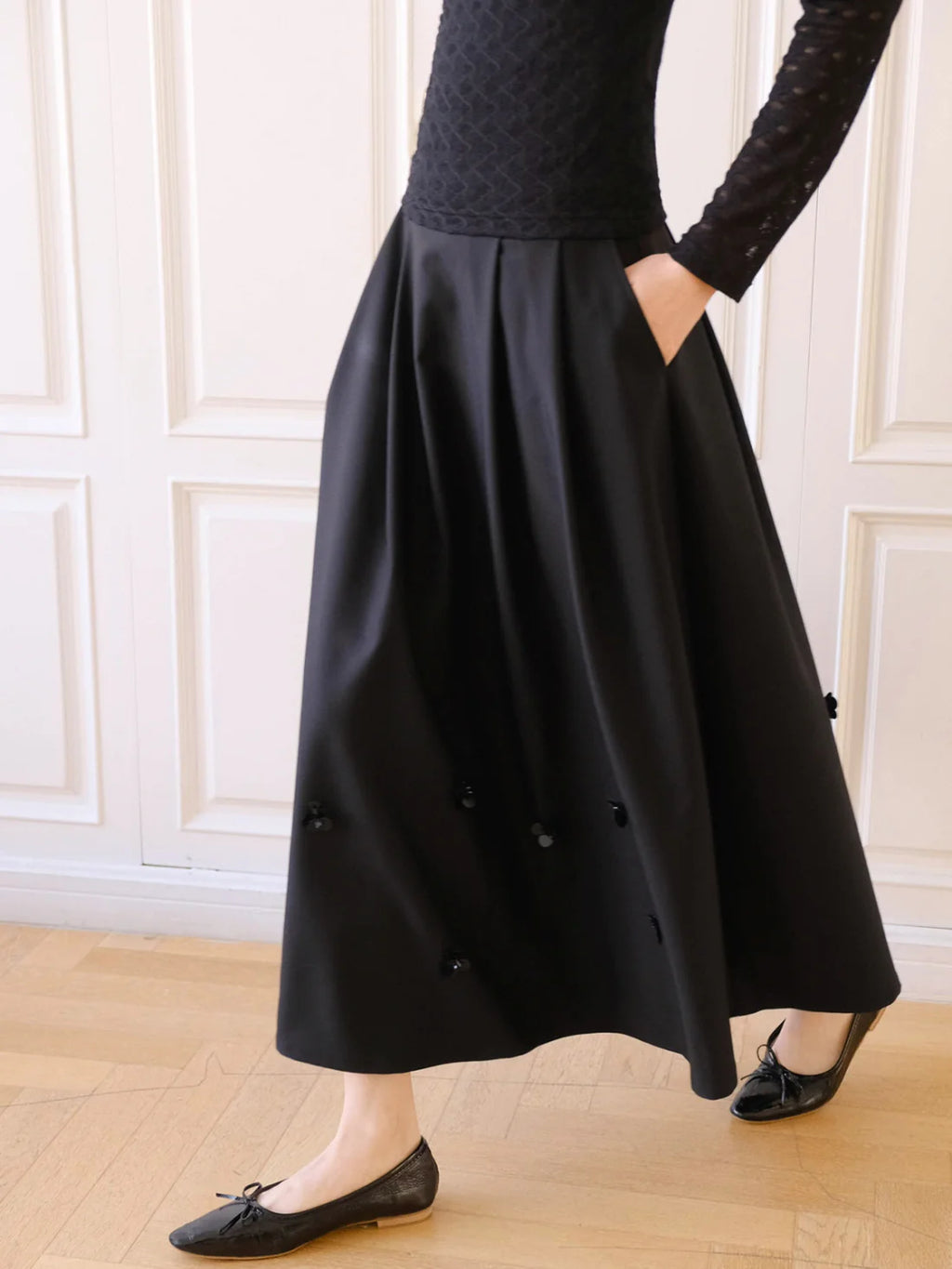 Black Vintage Floral Accent Skirt