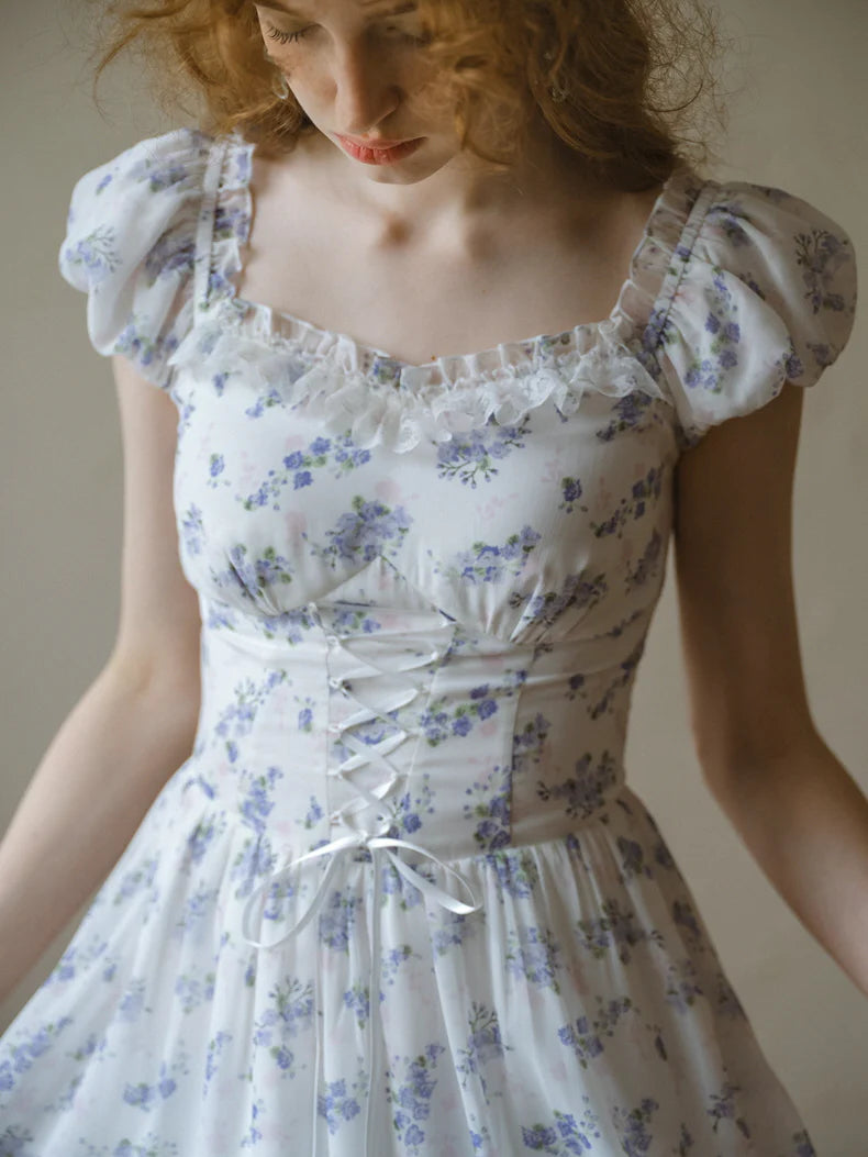 Blue Forest Floral Corset Dress
