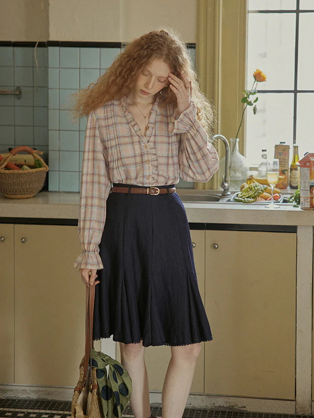 Plaid Ruffle Vintage Blouse