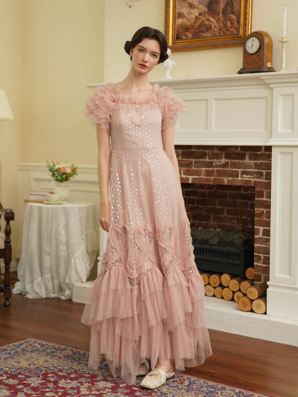 Blush Heart Ruffle Tulle Dress