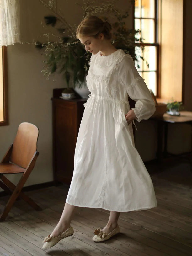 Fountain Embroidery Ramie Dress