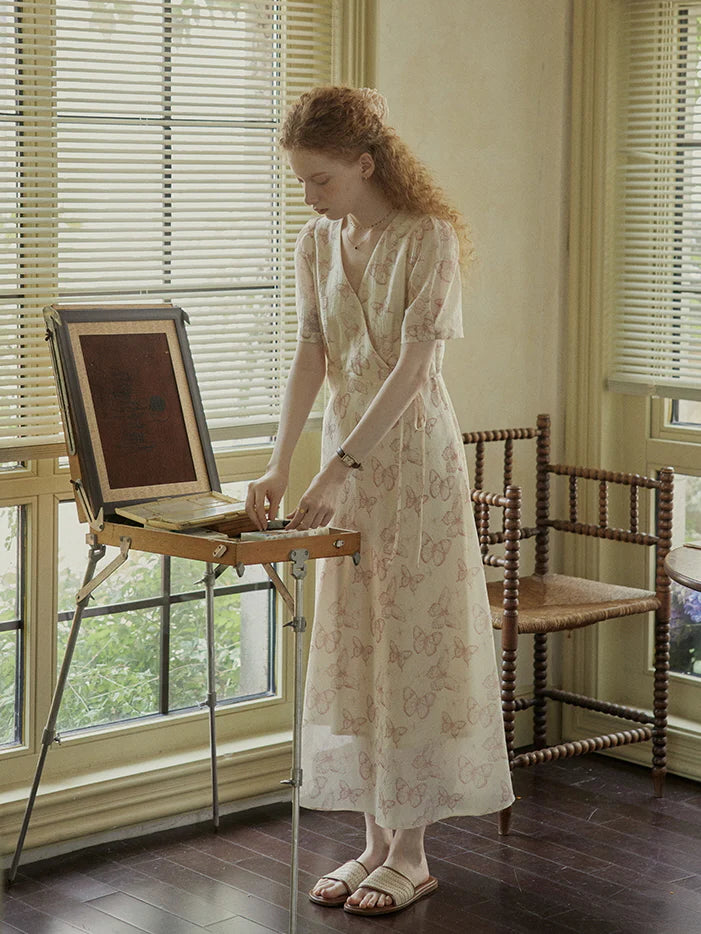 Butterfly Whispers Wrap Dress