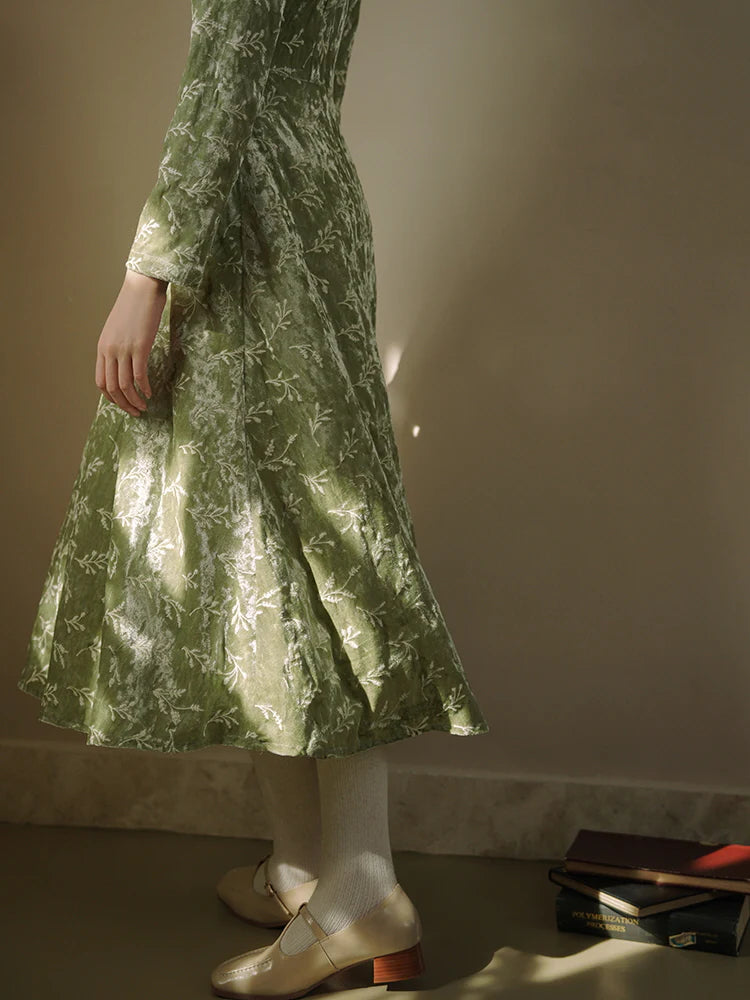 Vintage Green Velvet Embroidered Dress
