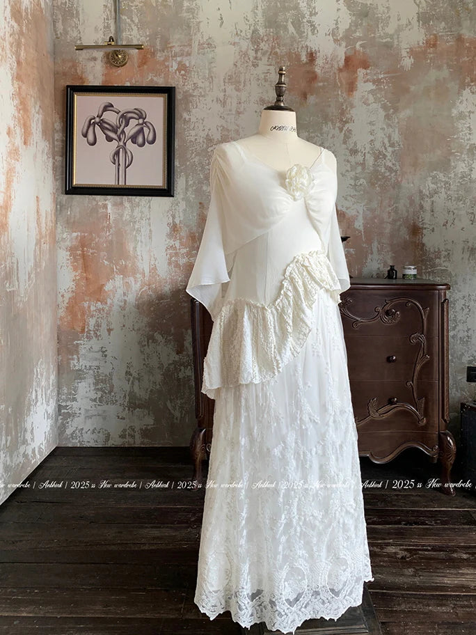 Ivory Garden Bloom Dress with Lace Ruffles