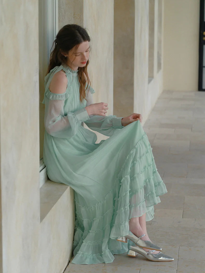Mint Whispers Cold-Shoulder Dress