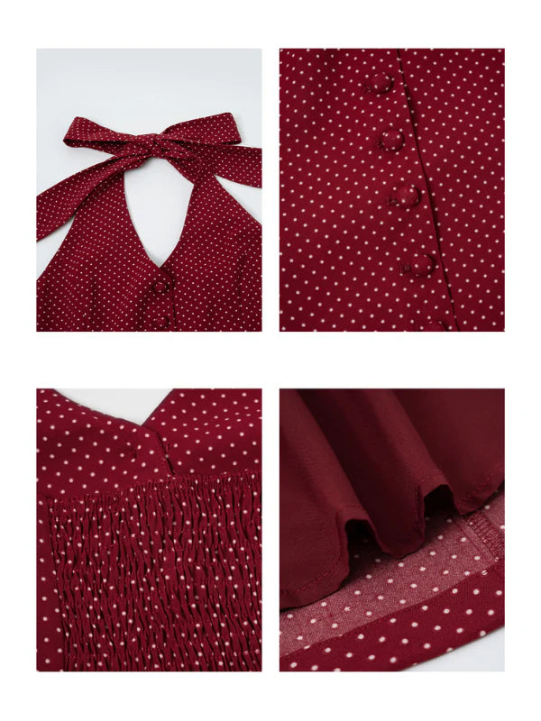 Cherry Ribbon Polka Dot Halter Dress