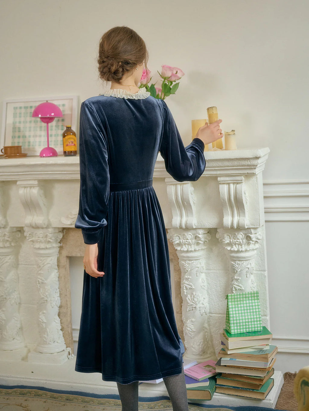 Velvet Rose Collar Blue Dress