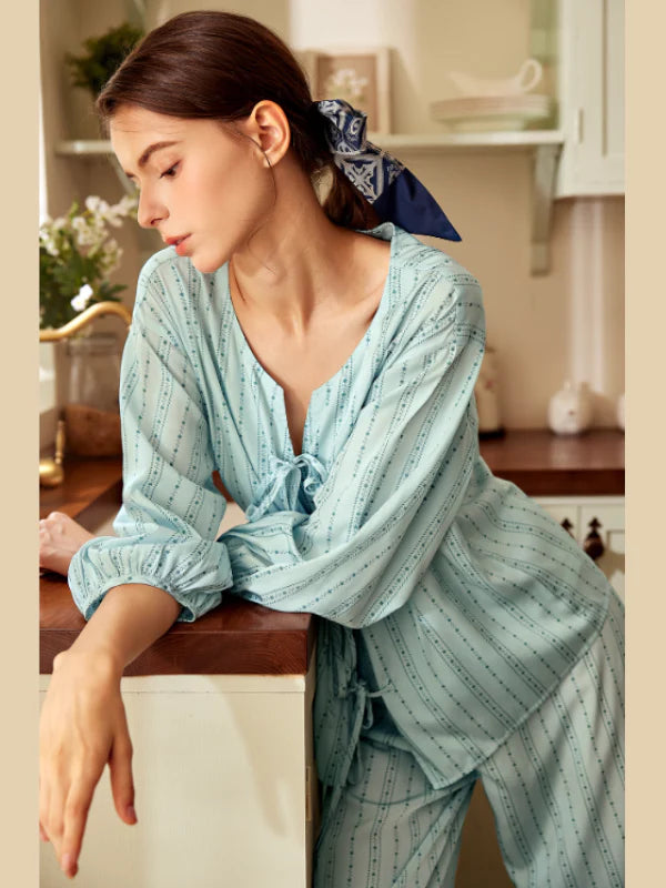 Sky Blue Tie-Front Loungewear Set